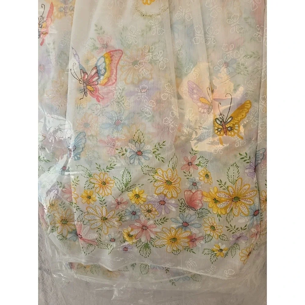 Quilted Cottage Core Country‎ Butterflies Flowers Full Ruffled Bedspread 80s